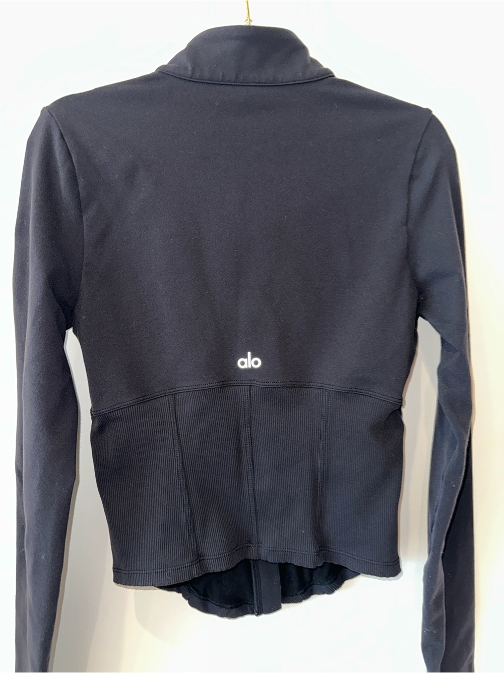 ALO Yoga Black Jacket with Gold Speckle Trim - Picture 2 of 12